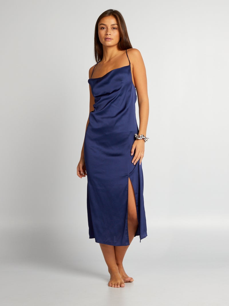 Babydoll semi-comprido acetinado AZUL - Kiabi