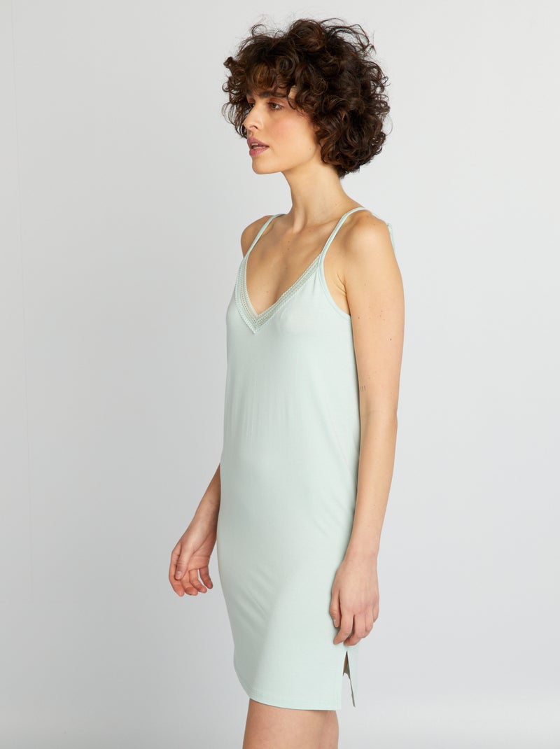 Babydoll semi-comprido com renda Azul - Kiabi