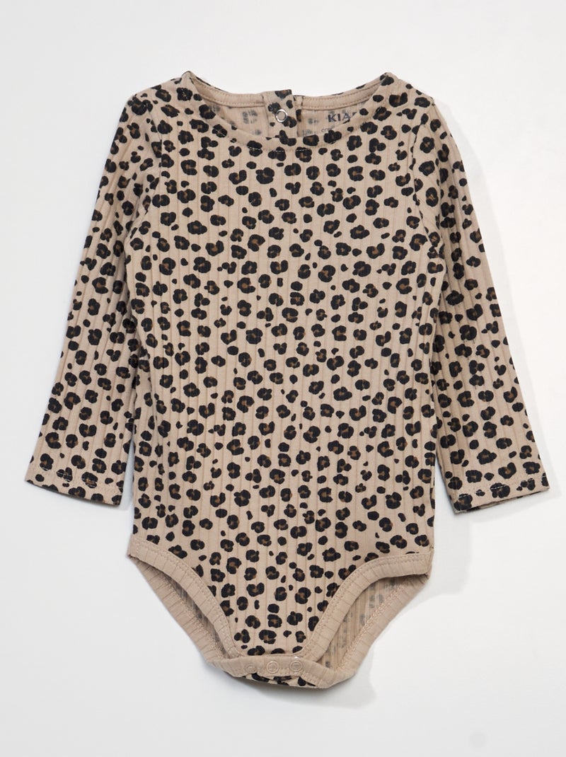 Babygro em malha nervurada com estampado BEGE - Kiabi