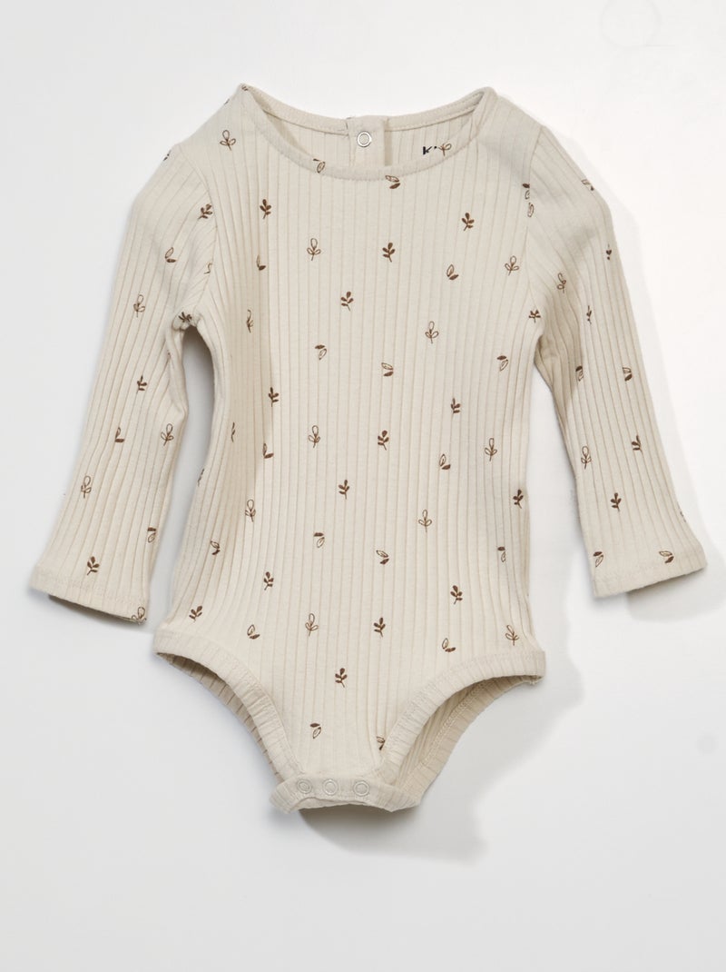 Babygro em malha nervurada com estampado BRANCO - Kiabi