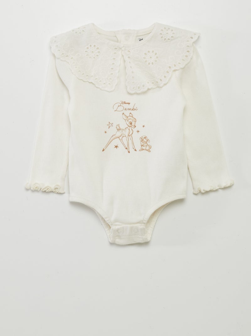 Babygro nervurado com gola claudine 'Disney' BRANCO - Kiabi