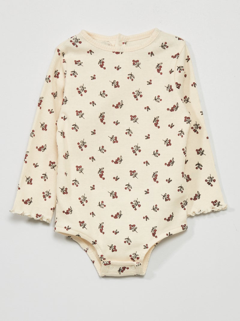 Babygro nervurado de manga comprida BRANCO - Kiabi