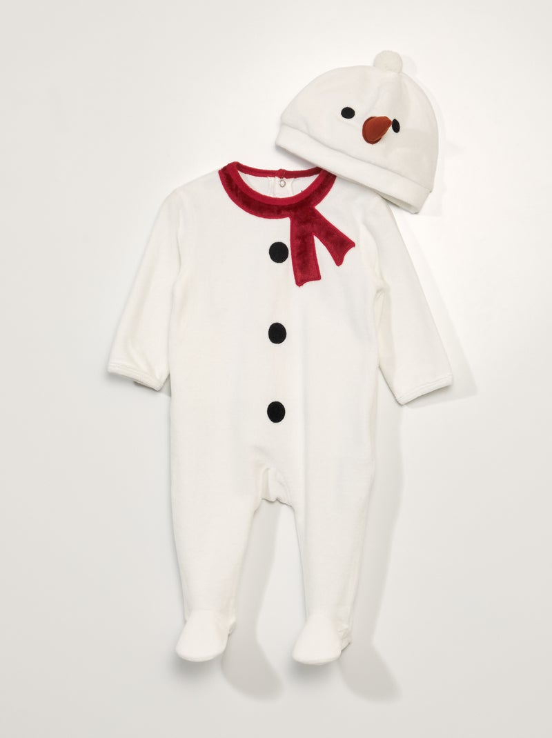 Babygrow boneco de neve + gorro de veludo BRANCO - Kiabi