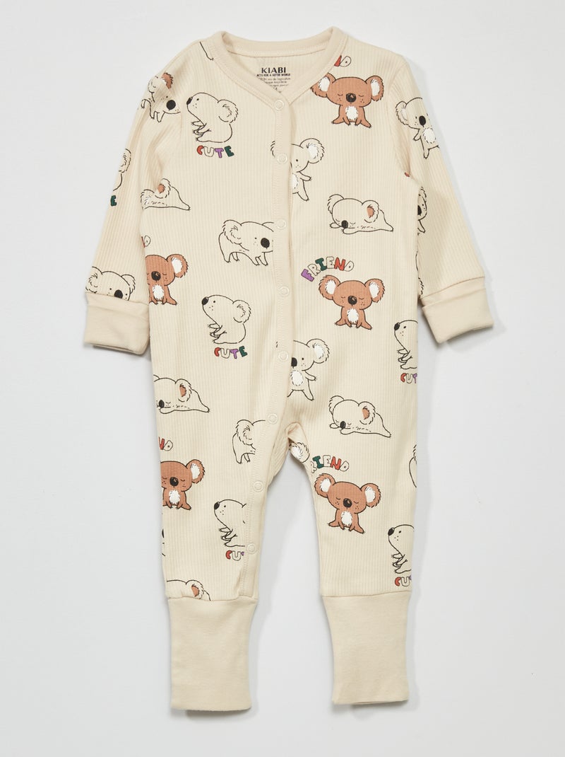 Babygrow canelado com estampado BEGE - Kiabi