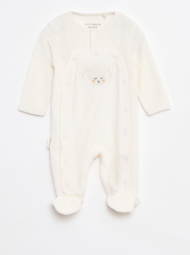 Babygrow com larga abertura, molas de pressão e pés Branco - Kiabi