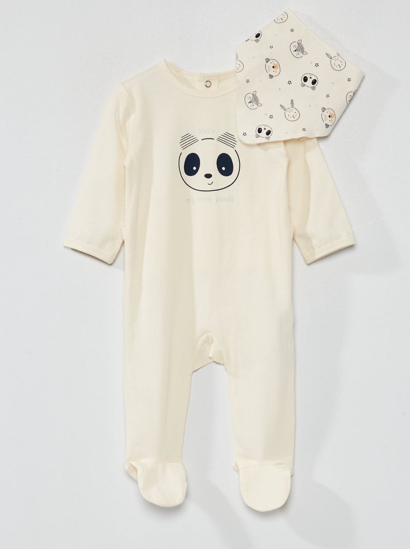 Babygrow de algodão + babete BRANCO - Kiabi