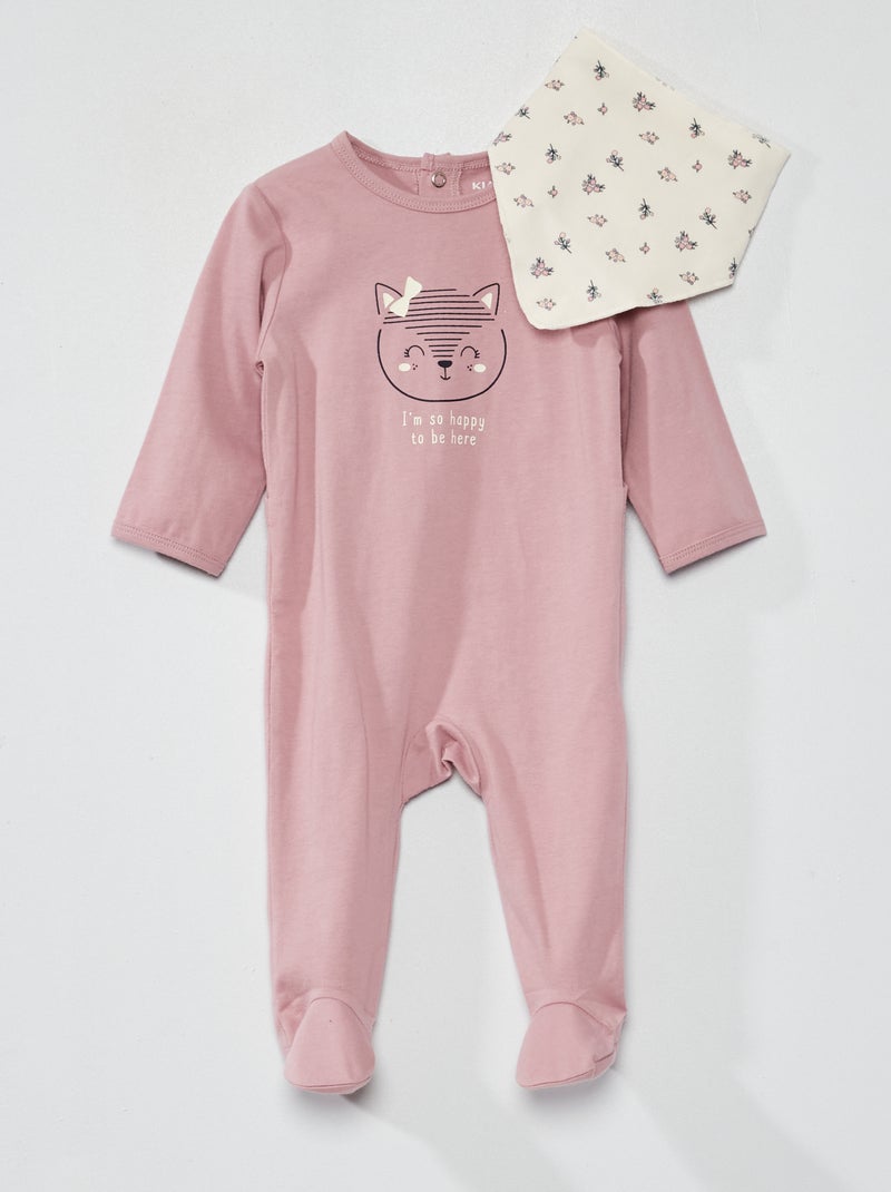 Babygrow de algodão + babete VIOLETA - Kiabi