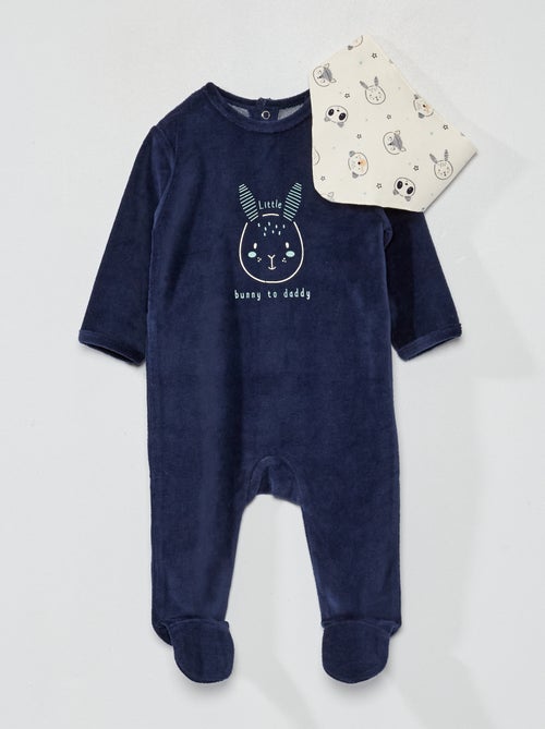 Babygrow de veludo + babete - 2 peças - Kiabi