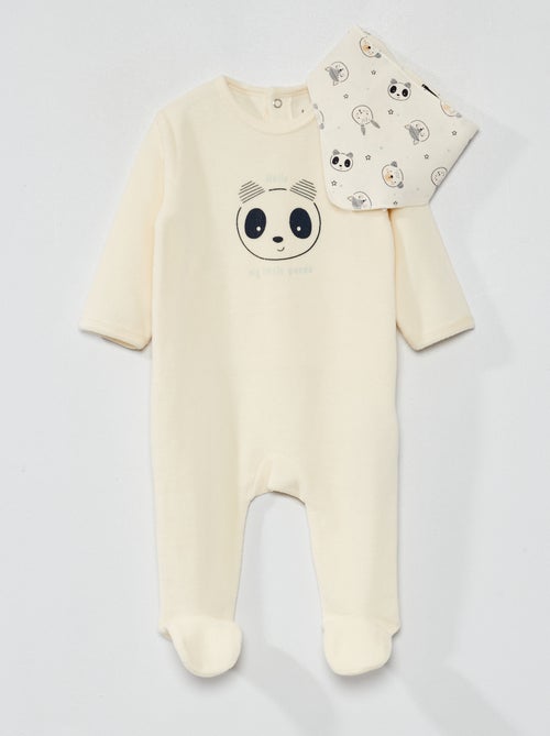 Babygrow de veludo + babete - 2 peças - Kiabi