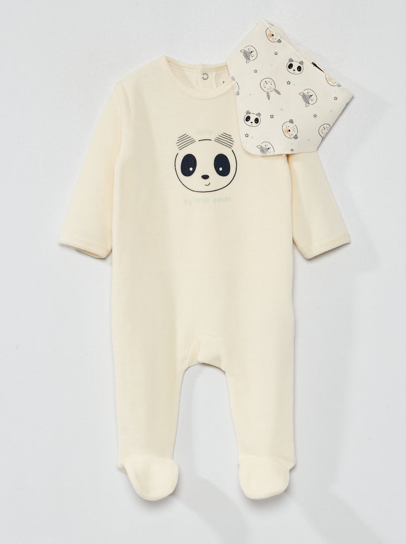 Babygrow de veludo + babete - 2 peças BRANCO - Kiabi
