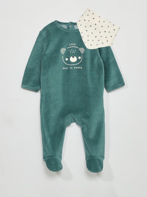Babygrow de veludo + babete - 2 peças - Kiabi