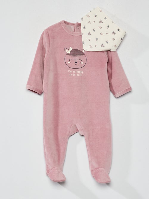 Babygrow de veludo + babete - 2 peças - Kiabi