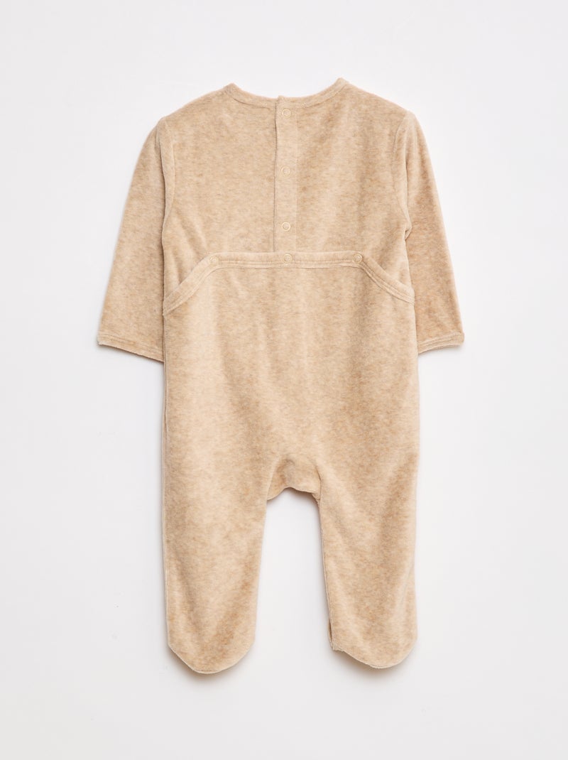 Babygrow de veludo com desenho Bege - Kiabi