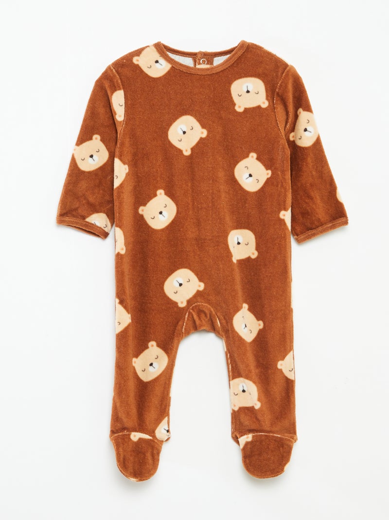 Babygrow de veludo com desenho Castanho - Kiabi