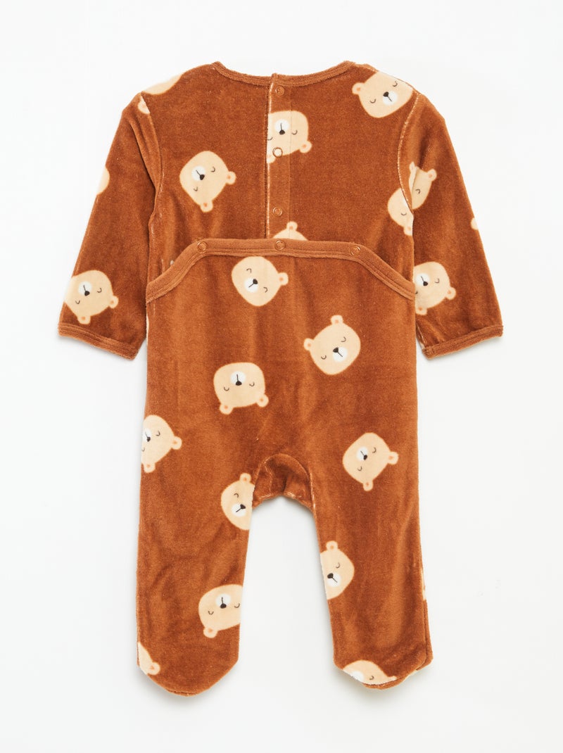 Babygrow de veludo com desenho Castanho - Kiabi