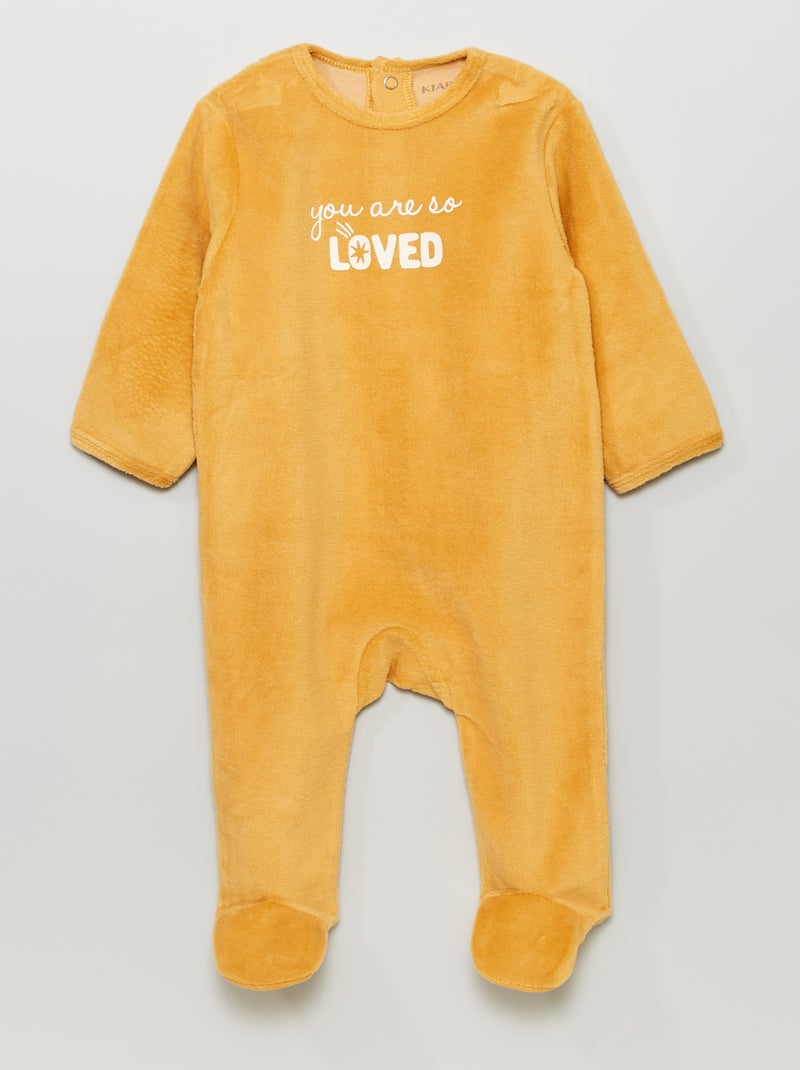 Babygrow de veludo com mensagem estampada AMARELO - Kiabi