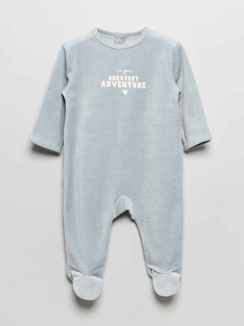 Babygrow de veludo com mensagem estampada AZUL - Kiabi