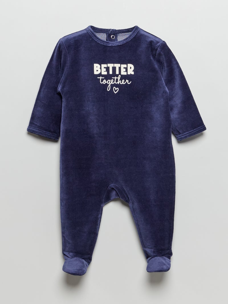 Babygrow de veludo com mensagem estampada AZUL - Kiabi