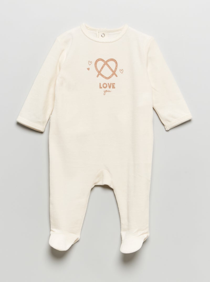 Babygrow de veludo com mensagem estampada BRANCO - Kiabi