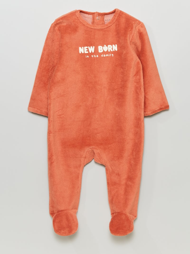 Babygrow de veludo com mensagem estampada LARANJA - Kiabi