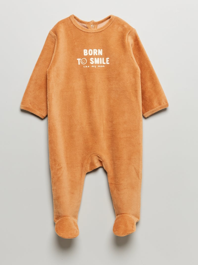 Babygrow de veludo com mensagem estampada MARROM - Kiabi