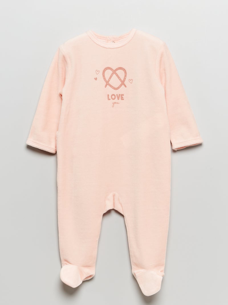 Babygrow de veludo com mensagem estampada ROSA - Kiabi
