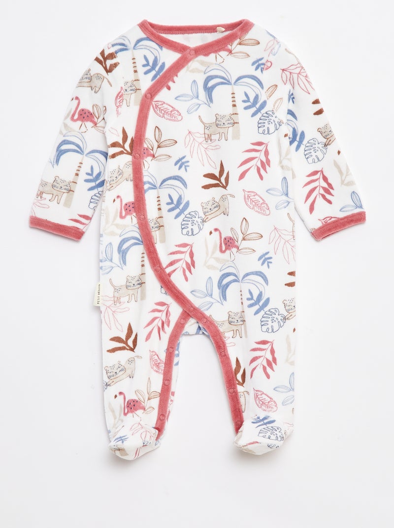 Babygrow de veludo com pés Bege - Kiabi