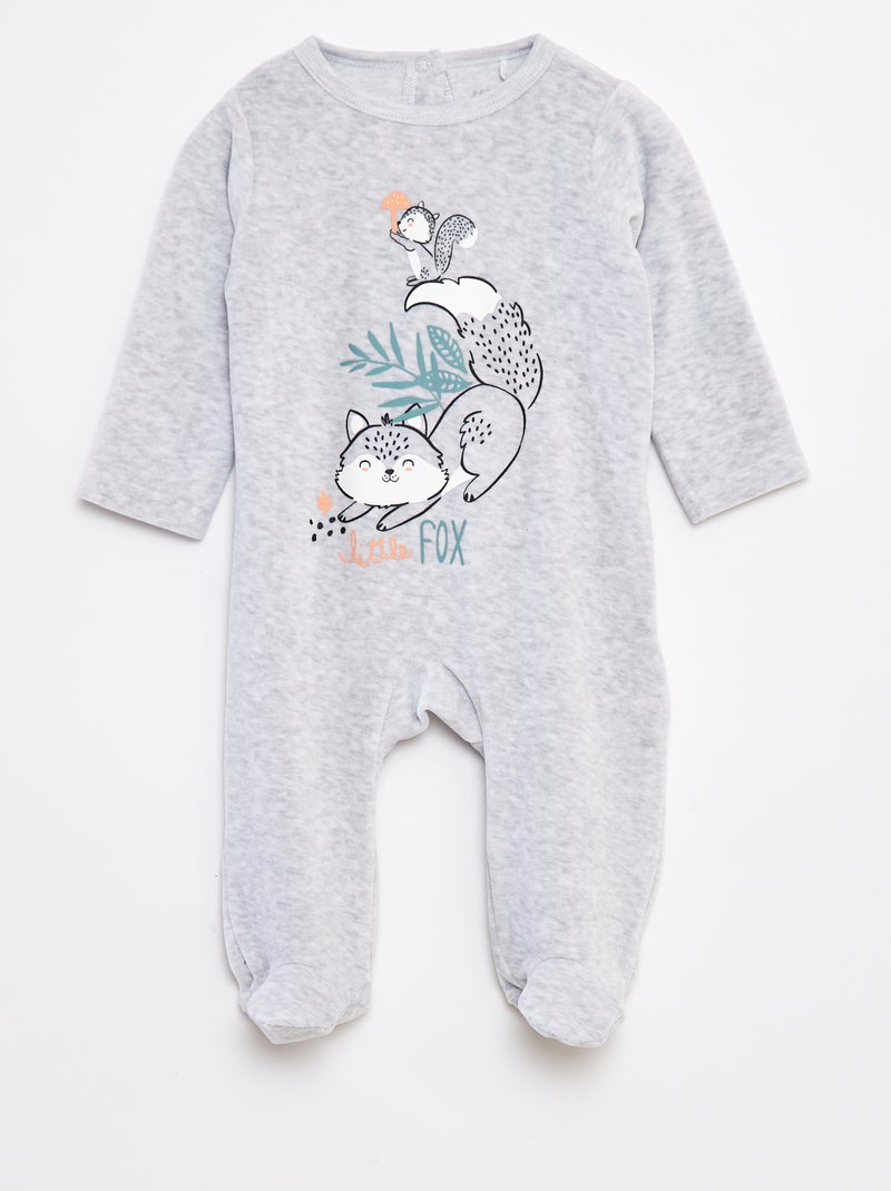 Babygrow de veludo com pés Cinza - Kiabi