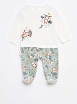 Babygrow efeito 2 em 1 de veludo com pés