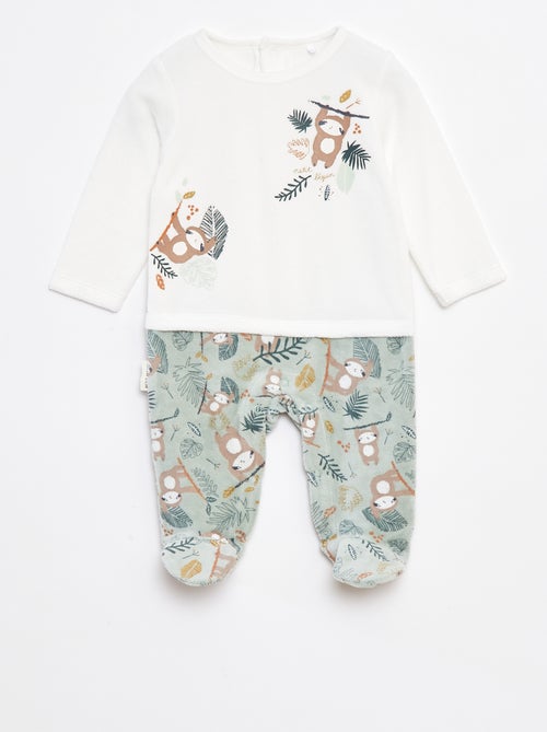 Babygrow efeito 2 em 1 de veludo com pés - Kiabi