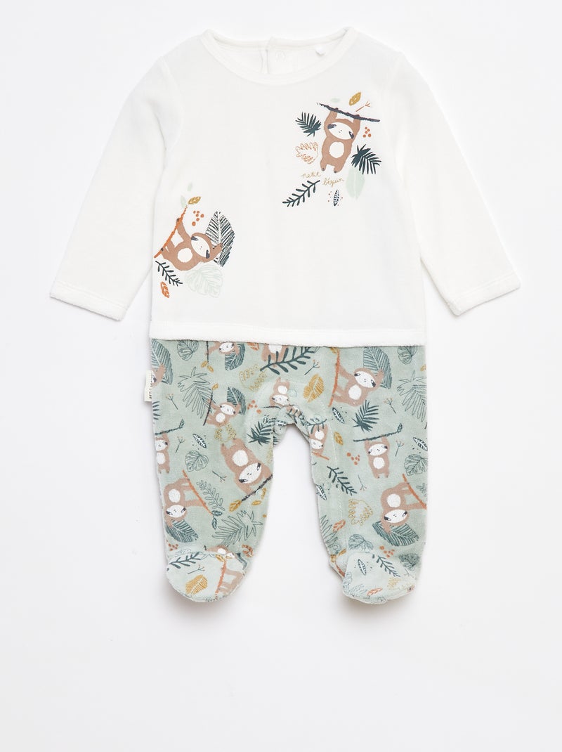 Babygrow efeito 2 em 1 de veludo com pés Bege - Kiabi