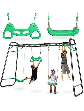Balanço de jardim xxl em aço hypermotion com escada, 2 balanços e trapézio