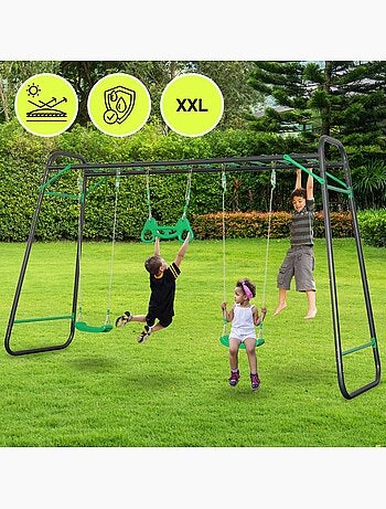Balanço de jardim xxl em aço hypermotion com escada, 2 balanços e trapézio