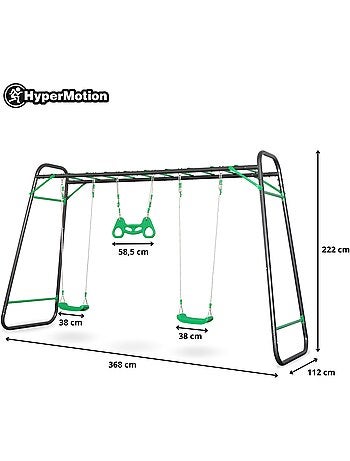 Balanço de jardim xxl em aço hypermotion com escada, 2 balanços e trapézio