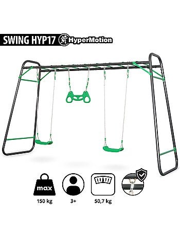Balanço de jardim xxl em aço hypermotion com escada, 2 balanços e trapézio