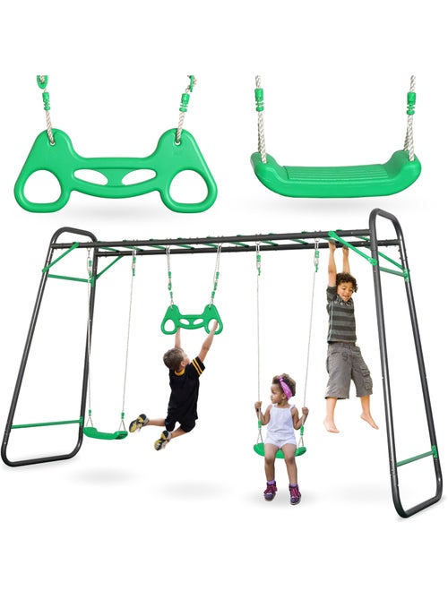 Balanço de jardim xxl em aço hypermotion com escada, 2 balanços e trapézio - Kiabi