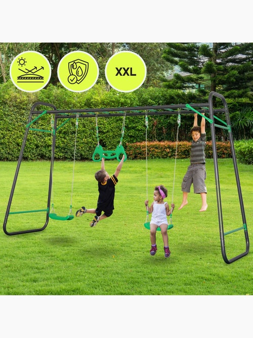 Balanço de jardim xxl em aço hypermotion com escada, 2 balanços e trapézio - Kiabi