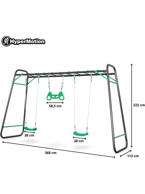 Balanço de jardim xxl em aço hypermotion com escada, 2 balanços e trapézio - Kiabi