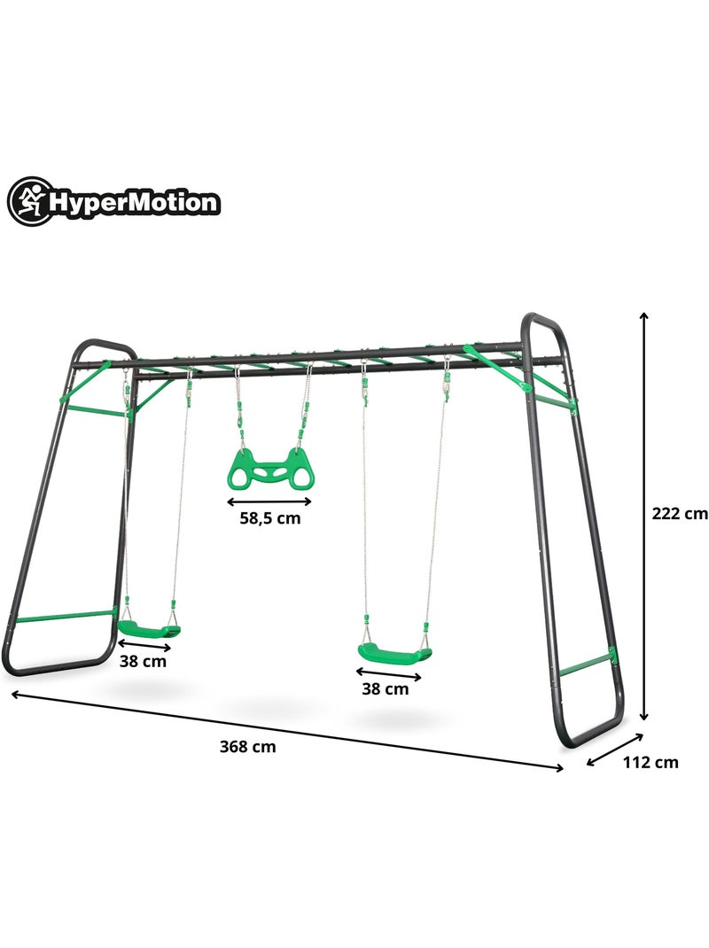 Balanço de jardim xxl em aço hypermotion com escada, 2 balanços e trapézio Cinza - Kiabi