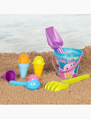 Balde de praia com acessórios e caranguejo color beach