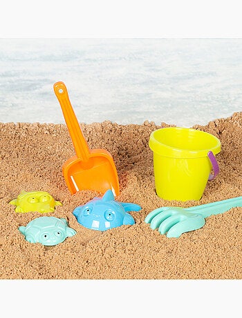 Balde de praia com acessórios e moldes color beach