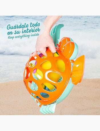 Balde de praia com acessórios e moldes color beach