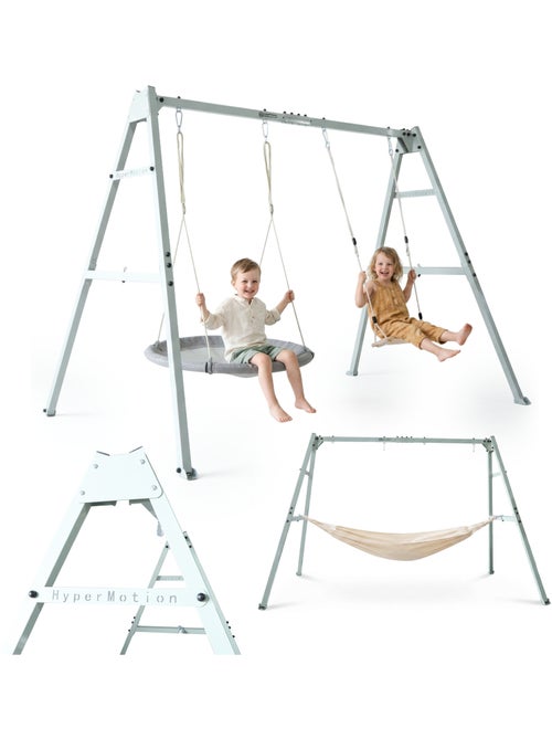 Baloiço de jardim hypermotion 4 em 1 com ninho, rede e baloiço – cinzento - Kiabi