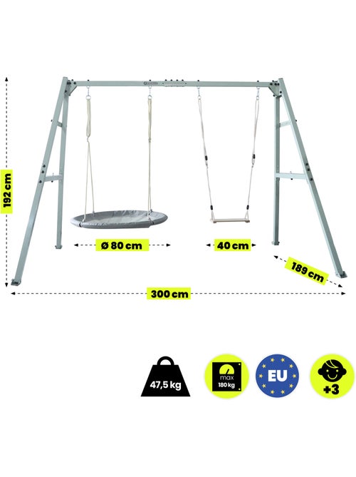 Baloiço de jardim hypermotion 4 em 1 com ninho, rede e baloiço – cinzento - Kiabi