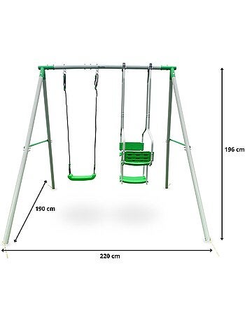 Baloiço de jardim para crianças com 3 lugares, estrutura robusta e resistente às intempéries