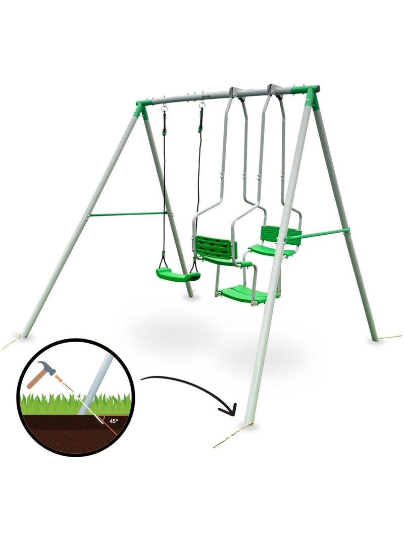 Baloiço de jardim para crianças com 3 lugares, estrutura robusta e resistente às intempéries Verde - Kiabi