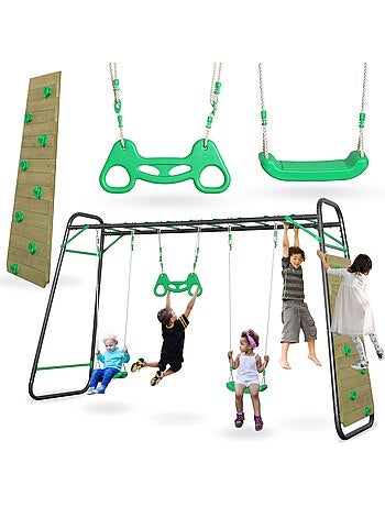 Baloiço de jardim xxxl hypermotion em aço com trapézio e parede de escalada
