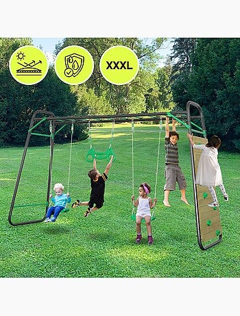 Baloiço de jardim xxxl hypermotion em aço com trapézio e parede de escalada