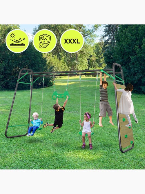 Baloiço de jardim xxxl hypermotion em aço com trapézio e parede de escalada - Kiabi