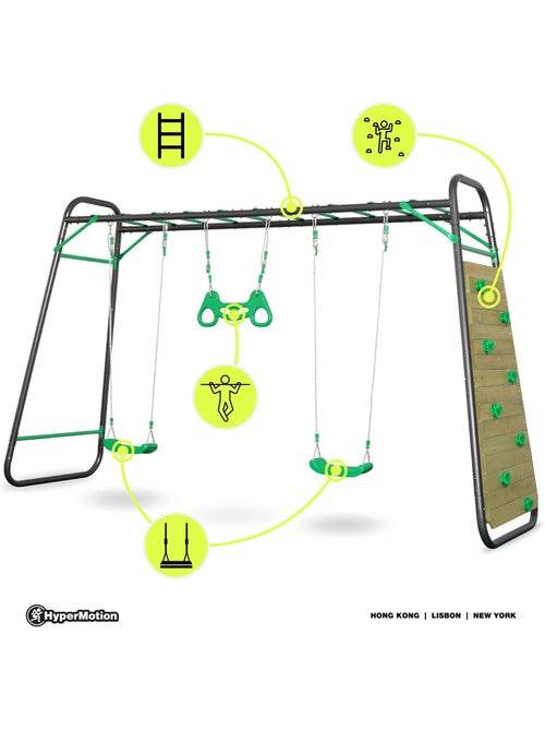Baloiço de jardim xxxl hypermotion em aço com trapézio e parede de escalada - Kiabi